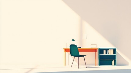 Obraz premium Empty modern workspace, sunlight, minimalist interior design, digital art, home office, virtual space