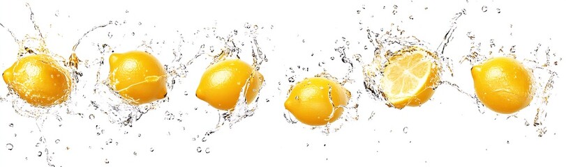 Citrus Explosion Fresh Lemons Splashing into Clear Water Creating Lively Refreshing Scene : Generative AI