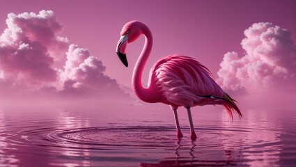 flamant rose sur l'étang