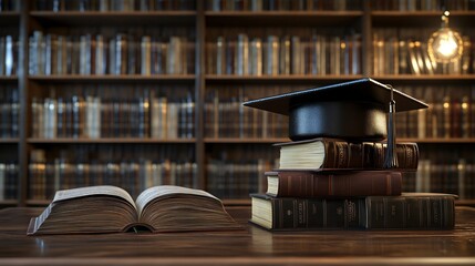 Education Knowledge Graduation Cap on Books