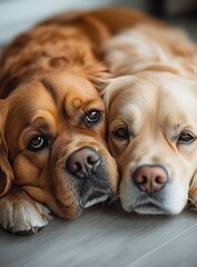 Two Adorable Dogs Snuggling Together in a Cozy Indoor Setting : Generative AI