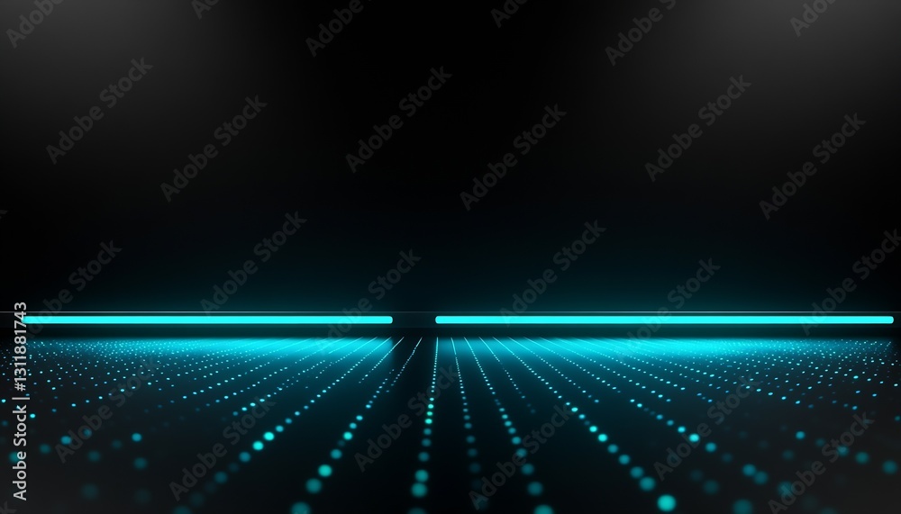 Poster futuristic neon blue and black background featuring digital light patterns : generative ai