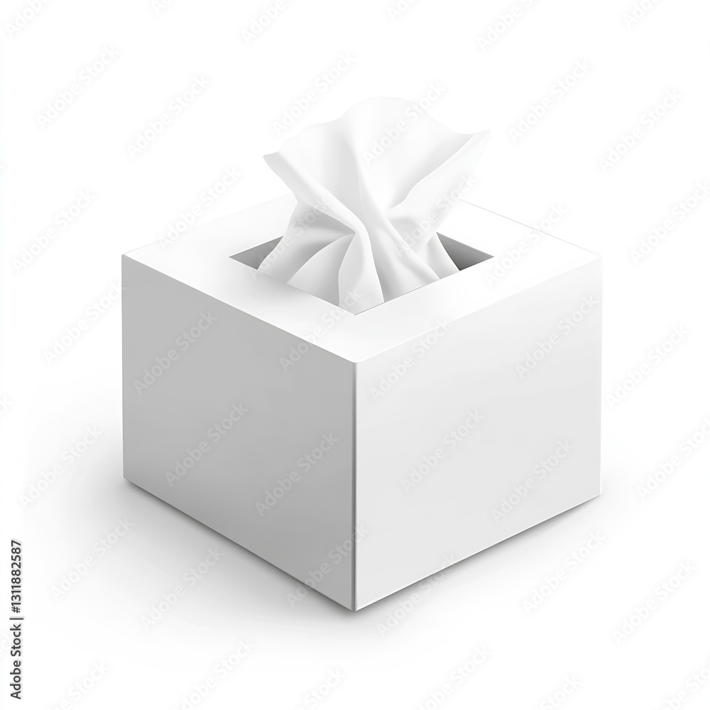 Poster square box of white tissues with a single crumpled tissue for modern household settings : generative