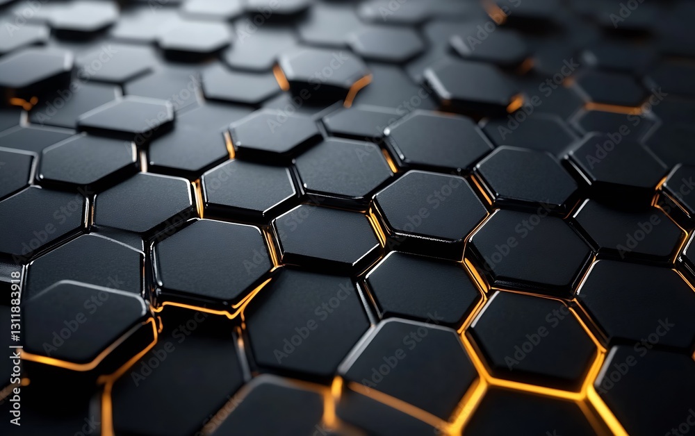 Leinwandbilder black hexagonal pattern with glowing orange lines capturing modern design aesthetic : generative ai