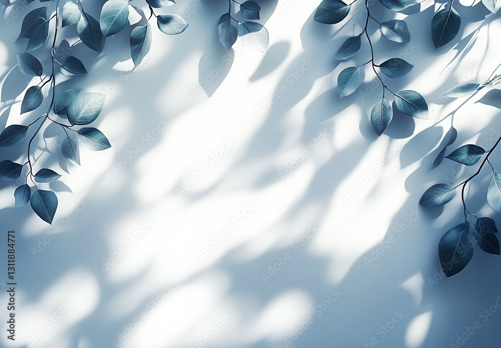 Poster vibrant blue shadowed leaves with dramatic light play creating a serene atmosphere : generative ai