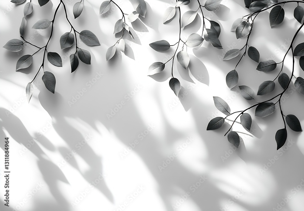 Poster elegant black and white leaf shadow play on minimalist surface for decorative use and contemporary a
