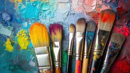 Obraz premium Colorful Paintbrushes on a Textured Palette