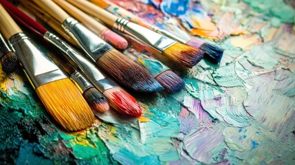 Obraz premium Colorful Paintbrushes on a Textured Palette