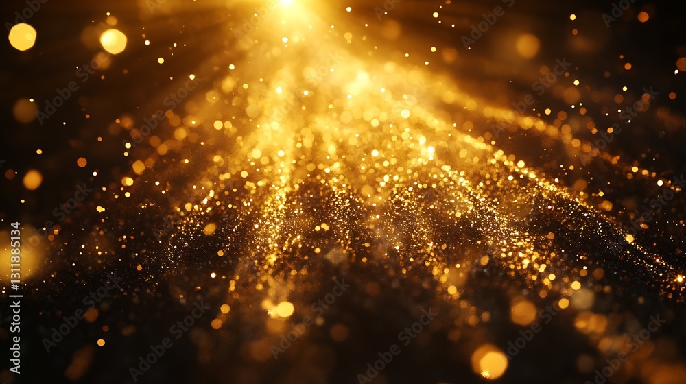 Poster beautiful golden dust particles radiating light in a soft focus glittery background : generative ai