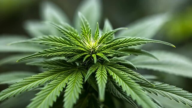 Vibrant cannabis plant showing healthy leaf growth in a well-lit indoor garden environment