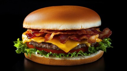 Floating Cheeseburger with Lettuce, Tomato, and Crisp.