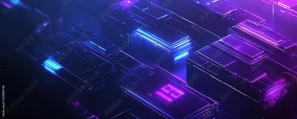 Fototapete futuristic digital blocks with neon lights for innovative technology and art concepts : generative a