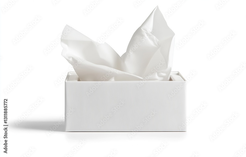 Aufkleber Box of white tissues with crumpled paper emerging for household use and presentation : Generative AI