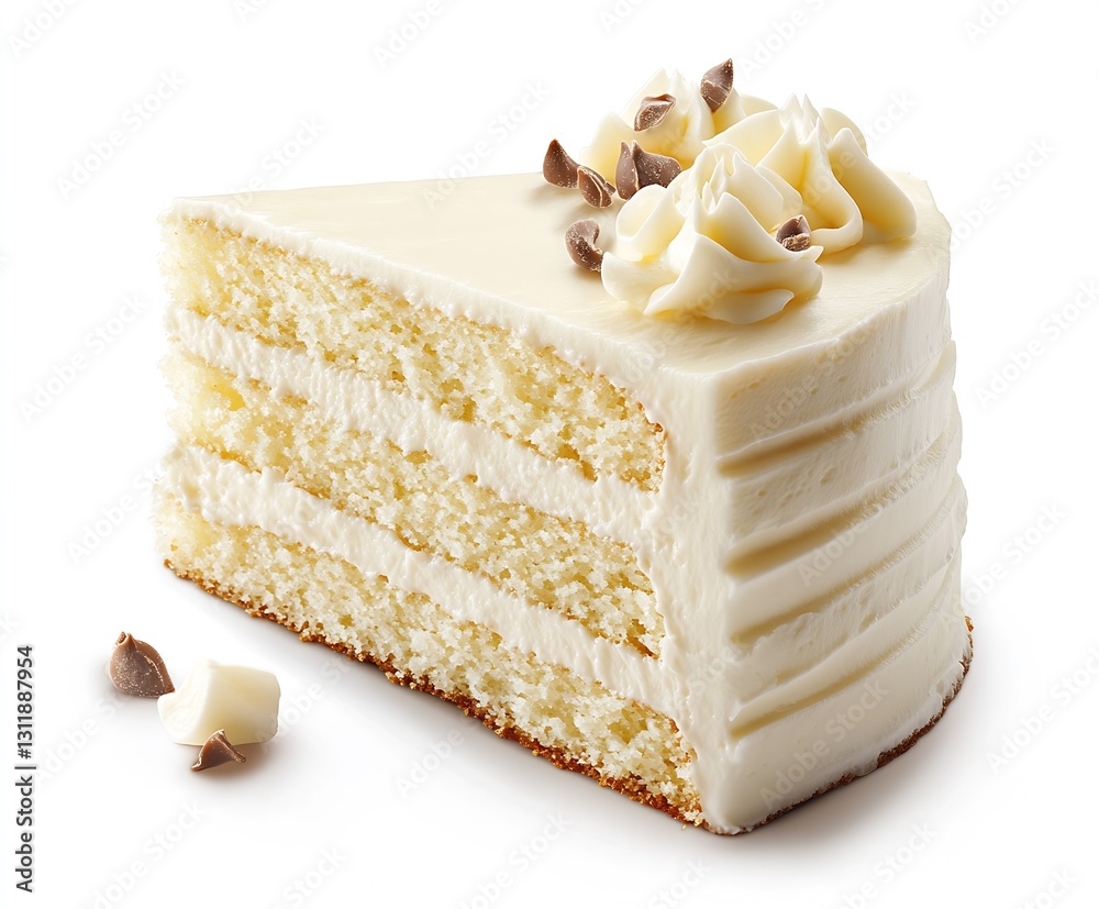 Aufkleber smooth and creamy vanilla layer cake with whipped frosting and chocolate chips on a white background