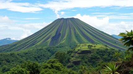 Fototapeta premium Verdant Volcano Slopes: A Testament to Nature's Triumph and Resilience
