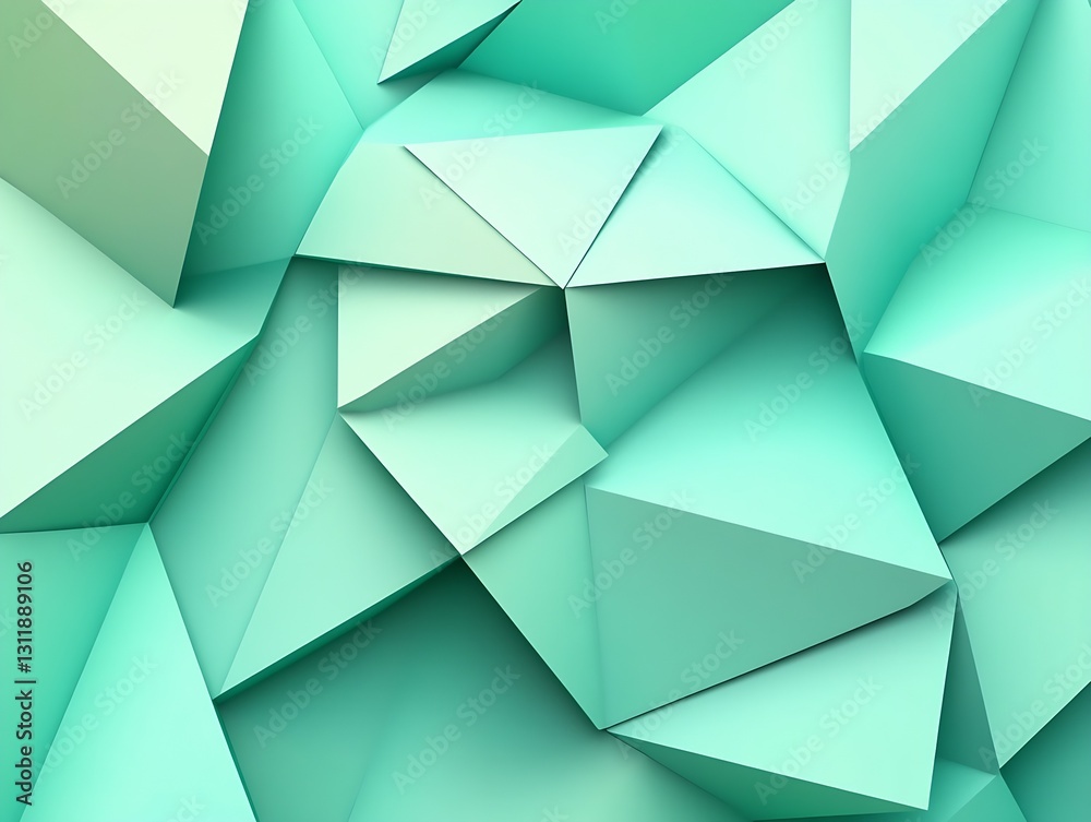 Poster Intricate Mint Green Geometric Three Dimensional Shapes for Abstract Design Background : Generative AI
