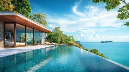 Obraz premium Luxury Beachfront Villa with Infinity Pool and Ocean View
