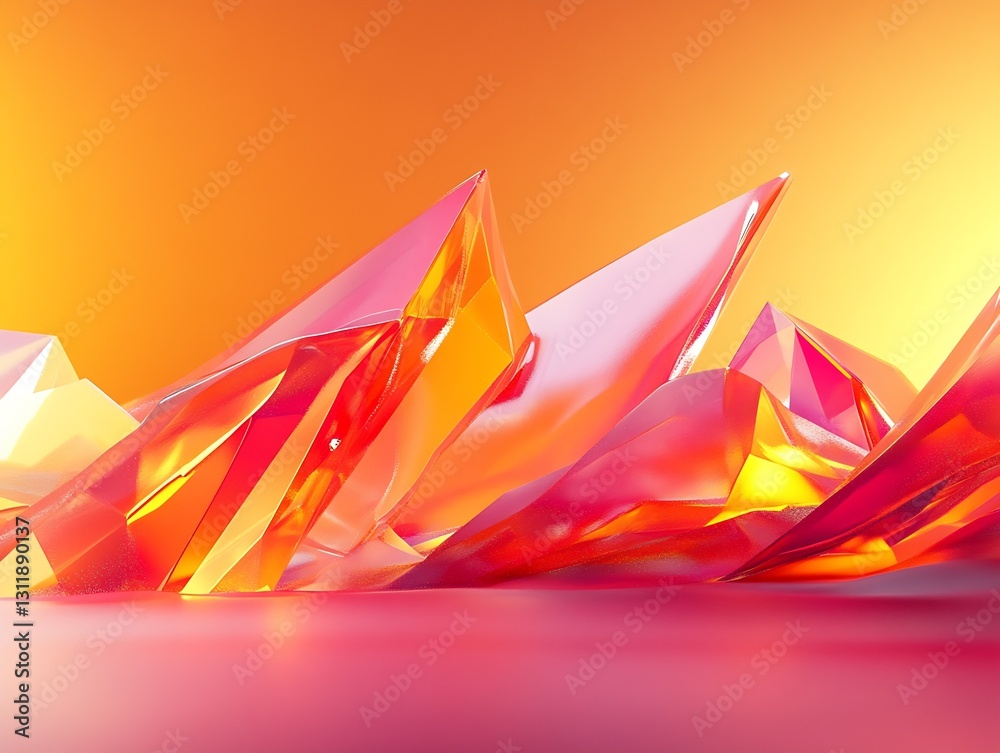 Poster shimmering crystal-like structures reflecting light in shades of pink orange and clear : generative 