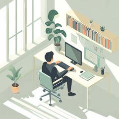 Home office setup with a person sitting at a desk.