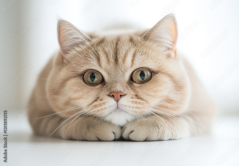 Poster charming beige cat with beautiful green eyes looking directly at the camera with curiosity : generat