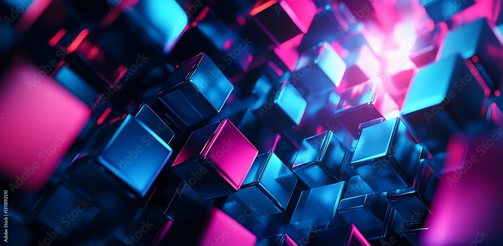 Poster abstract 3d background with colorful cubes in blue and pink shades for modern design : generative ai