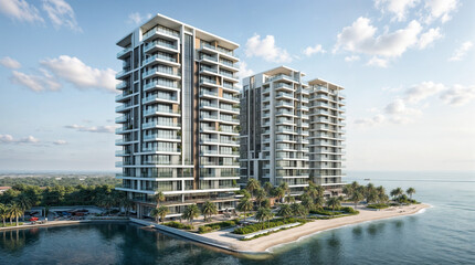 Obraz premium A large building with a white facade is seen from above