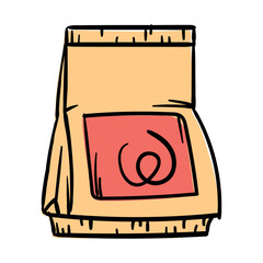 A bag of building mixture, putty, glue. Simple vector illustration of icon, sticker, print. Hand-drawn image isolated on white background