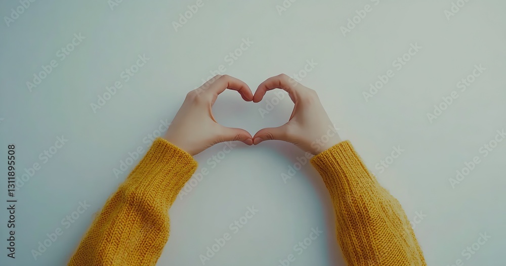 Aufkleber hands forming a heart shape with a loveful expressions against a light background in a cozy sweater 