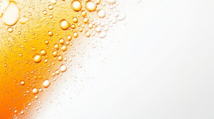 Close-up of orange beverage bubbles on a white background with a refreshing feel