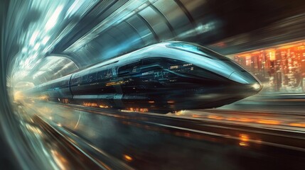 A sci-fi-inspired train travels across rugged extraterrestrial terrain illuminated by the moon's ethereal glow. The image portrays futuristic transportation and intergalactic journeys.. AI Generation