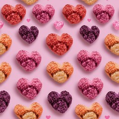 Fototapeta premium Seamless Assorted heart shaped cookies freshly baked and decorated with icing for celebrations and special romantic occasions