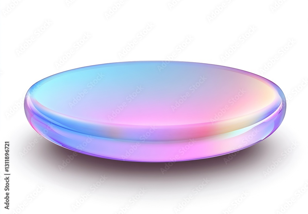 Poster Shiny iridescent disc shape with pastel gradient colors of blue and pink for modern design : Generative AI