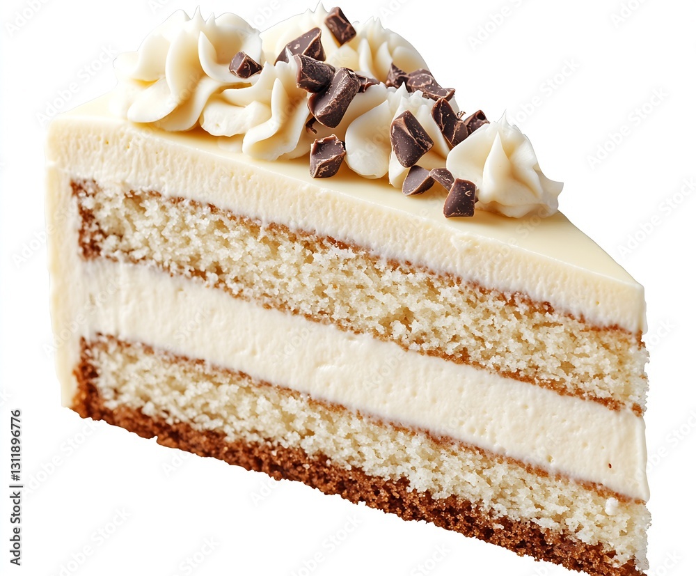 Poster Richly Frosted Layer Cake with Chocolate Chip Topping and Creamy Filling on a Bright Background : Generative AI