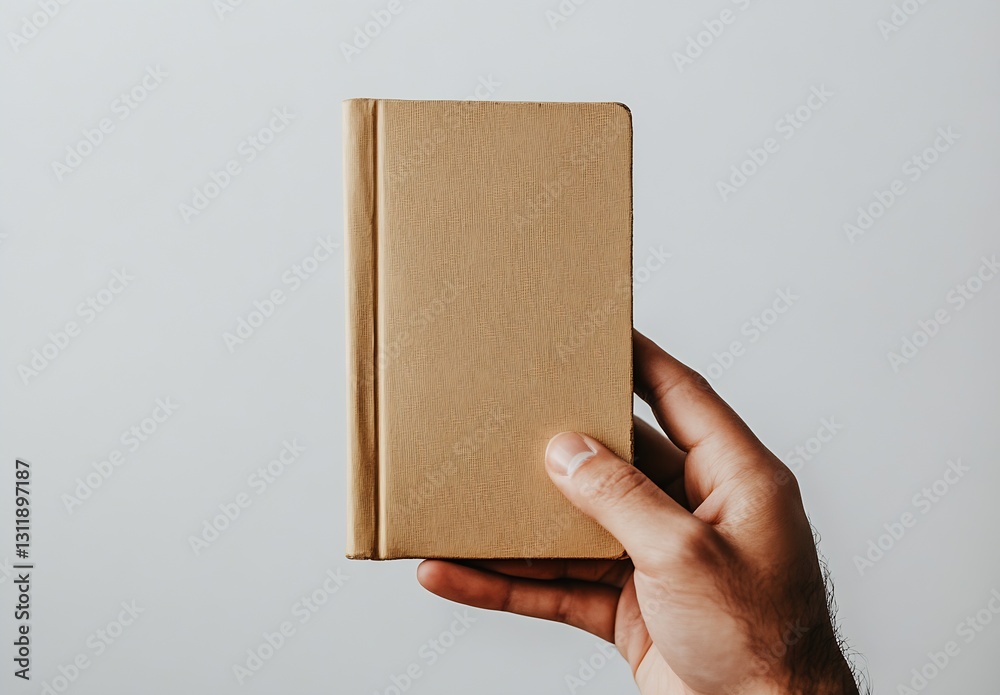 Aufkleber hand holding a brown notebook for school and creative projects : generative ai