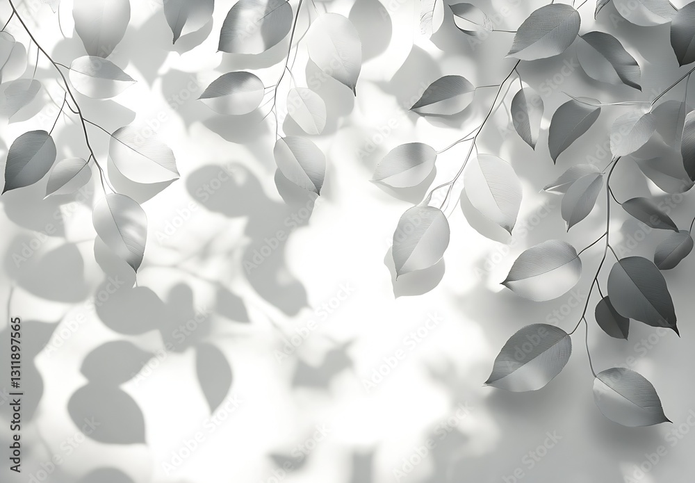 Aufkleber Soft Silver Leaves with Shadows Creating a Gentle Play of Light and Texture : Generative AI