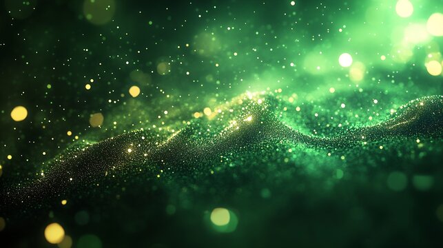 Sparkling green abstract design with glowing particles creating a dreamy and vibrant atmosphere : Generative AI
