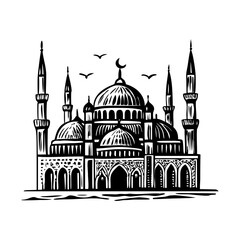 A vintage style illustration of blue mosque