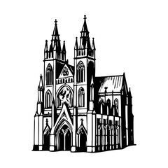 Fototapeta premium Gothic cathedral illustration in vintage style
