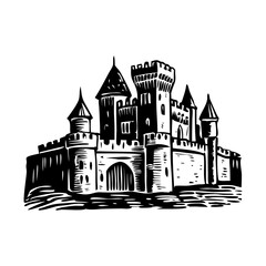 Fototapeta premium A vintage style illustration of a medieval castle
