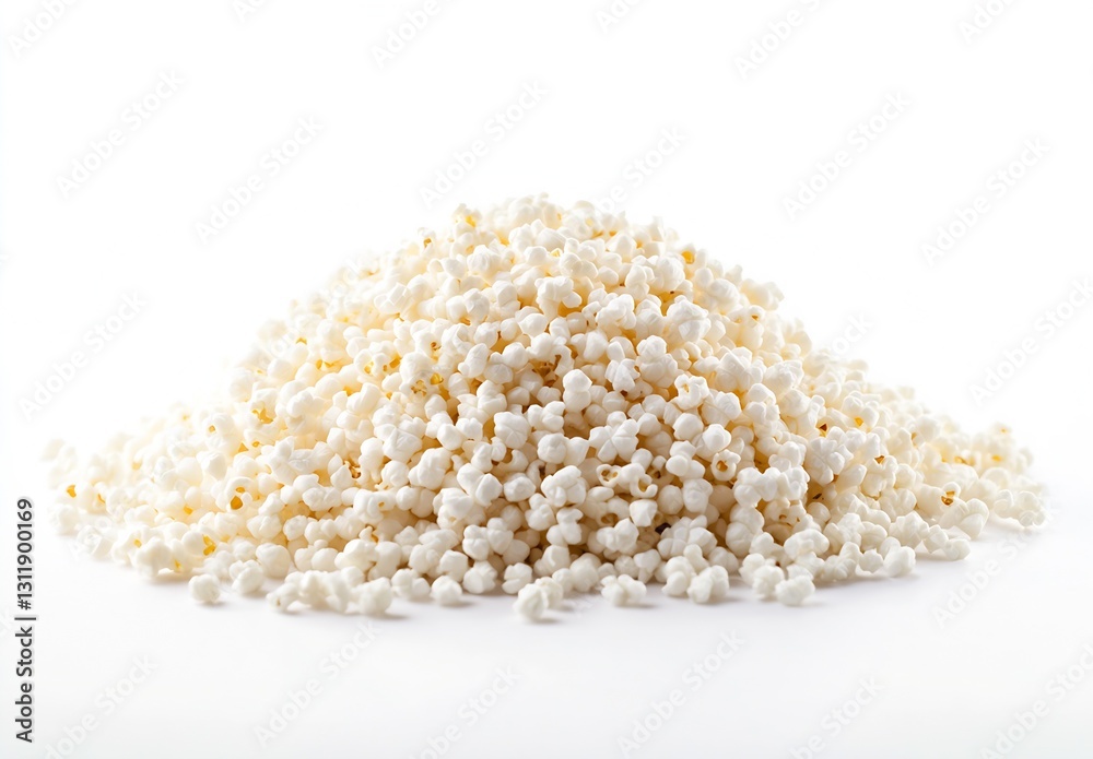 Poster Freshly Popped Popcorn Kernels Piled High on a White Surface : Generative AI
