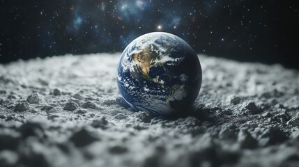 Earth resting on the moon's surface