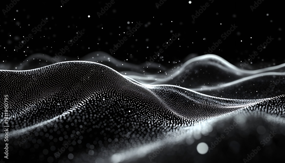 Poster Elegant Black and White Textured Landscape with Sparkling Particles for Dramatic Visual Appeal : Generative AI