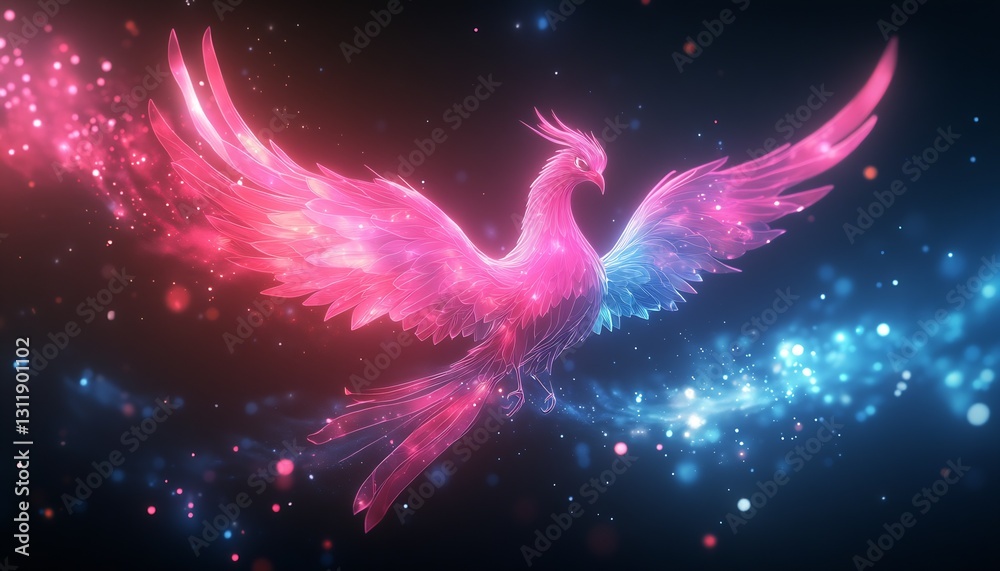 Poster stunning colorful phoenix in flight with particles and light effects : generative ai