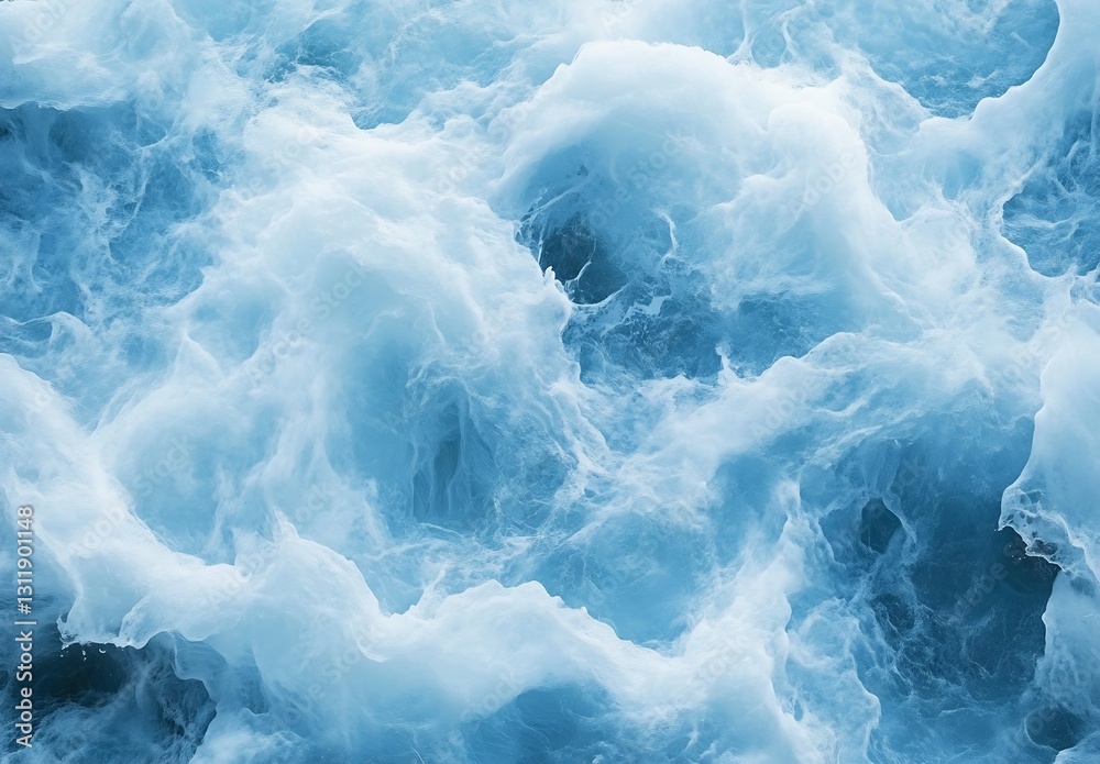 Aufkleber Dynamic Wave Patterns With Turbulent Blue Foam And Splashing Water For Ocean And Energy Themes : Generative AI