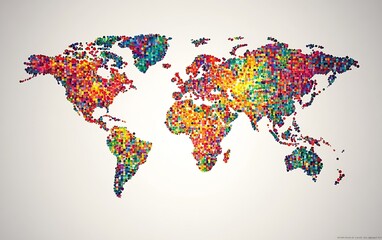 Obraz premium Colorful World Map Created with Vibrant Pixelated Squares Representing Global Diversity : Generative AI