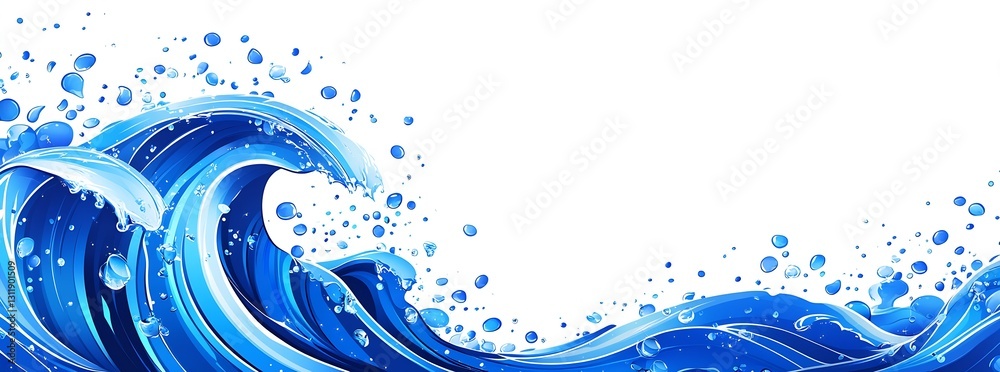 Aufkleber vibrant blue decorative wave design with splashing water elements : generative ai