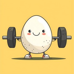 Cartoon egg lifting weights