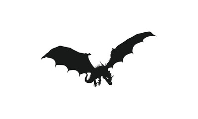 Set of black dragon silhouettes isolated on a white