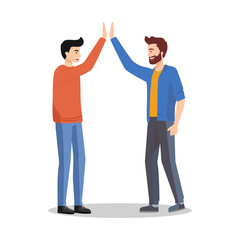 Fototapeta premium Happy people giving high five. Friends greeting or supporting each other. Informal hi gesture. Concept of friendship, partnership and success.
