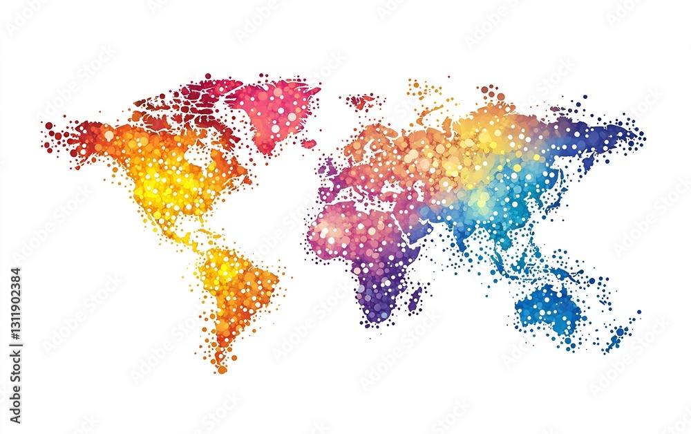 Poster Colorful Abstract World Map Design With Gradient Dots For Creative Projects : Generative AI